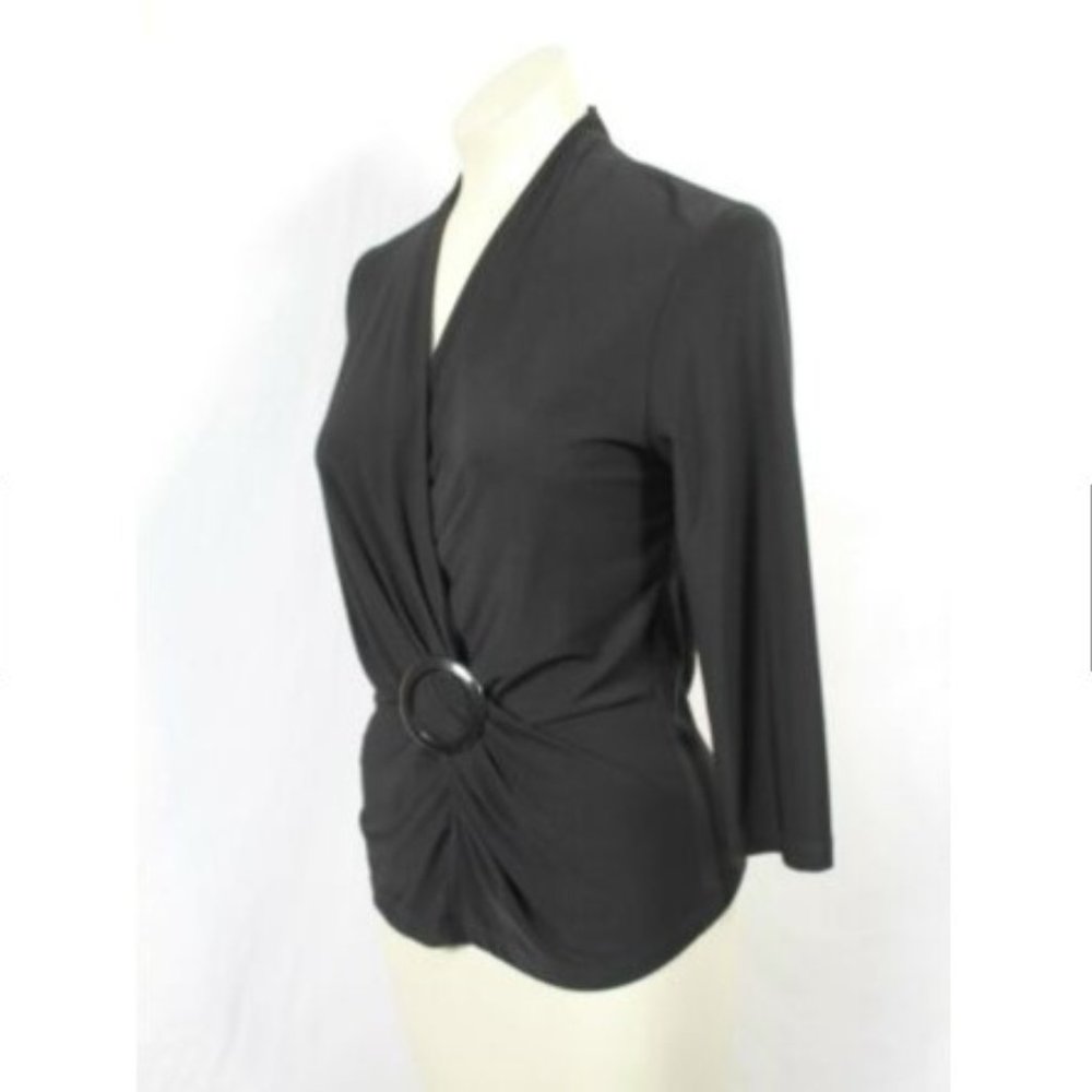 Caribe Black Cross Front Top Blouse Medium - Picture 3 of 5